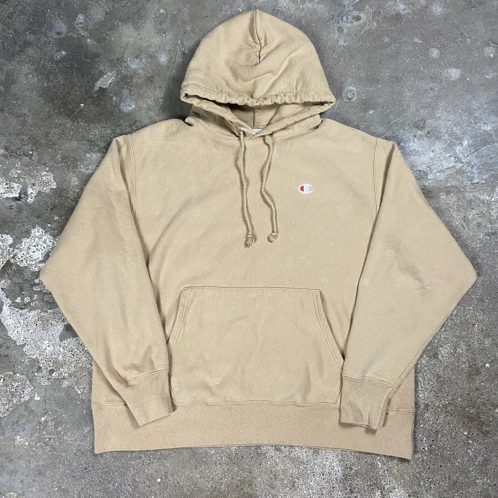 Champion Reverse Weave Sweatshirt Size XL Beige Tan Fleece Pullover Hoodie